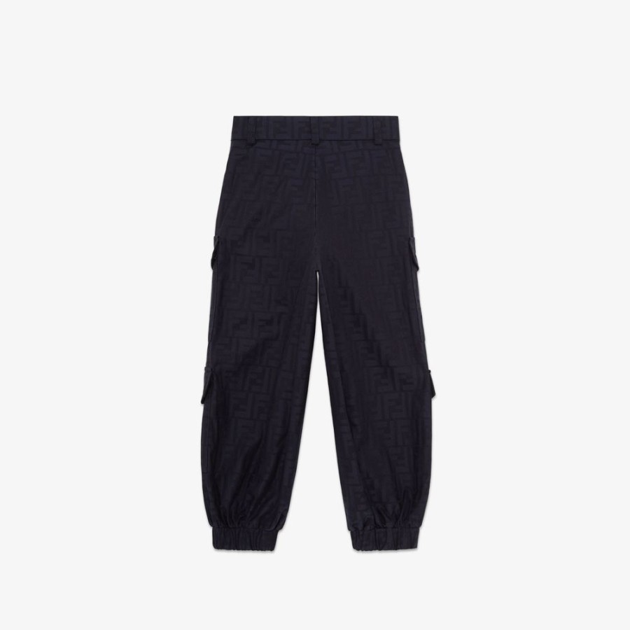 Kids Fendi Ready To Wear | Junior-Cargohose Aus Leichtem Jacquard In Dunkelblau