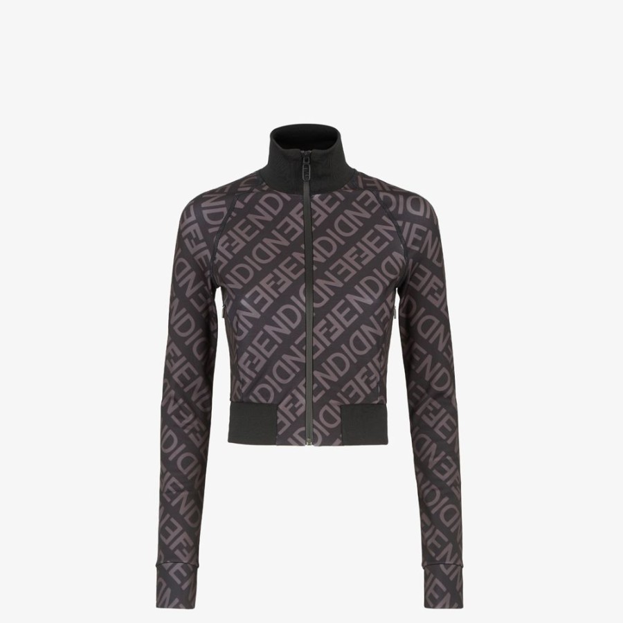 Damen Fendi Skiwear | Pullover Aus Thermischem Gewebe In Schwarz