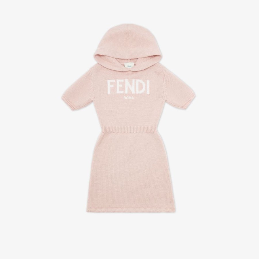 Kids Fendi Ready To Wear | Junior-Kleid Aus Wolle Mit Fendi-Schriftzug