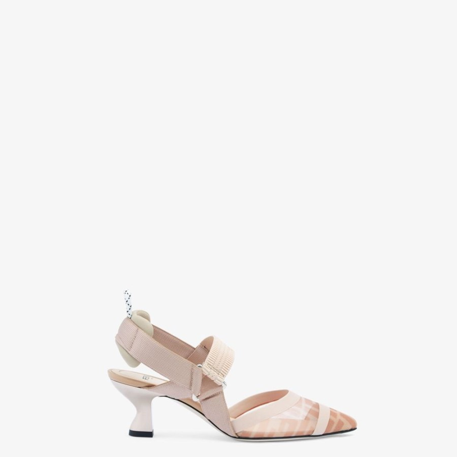 Damen Fendi Pumps Und Slingbacks | Slingbacks Aus Unbehandeltem Leder Undmesh In Rosa Mit Mittelhohem Absatz