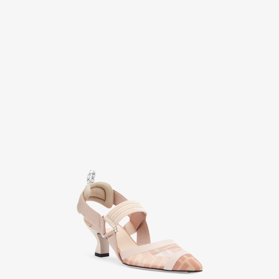 Damen Fendi Pumps Und Slingbacks | Slingbacks Aus Unbehandeltem Leder Undmesh In Rosa Mit Mittelhohem Absatz