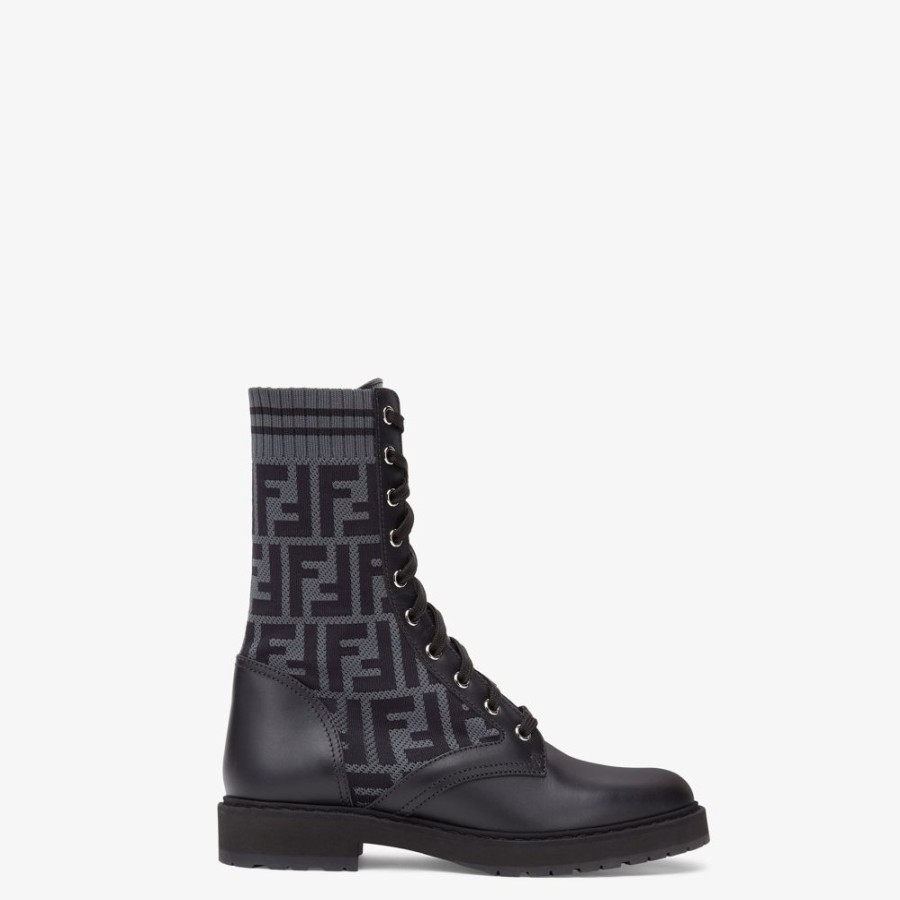 Damen Fendi Stiefel Und Stiefeletten | Biker Aus Leder In Schwarz Mit Stretch-Stoff