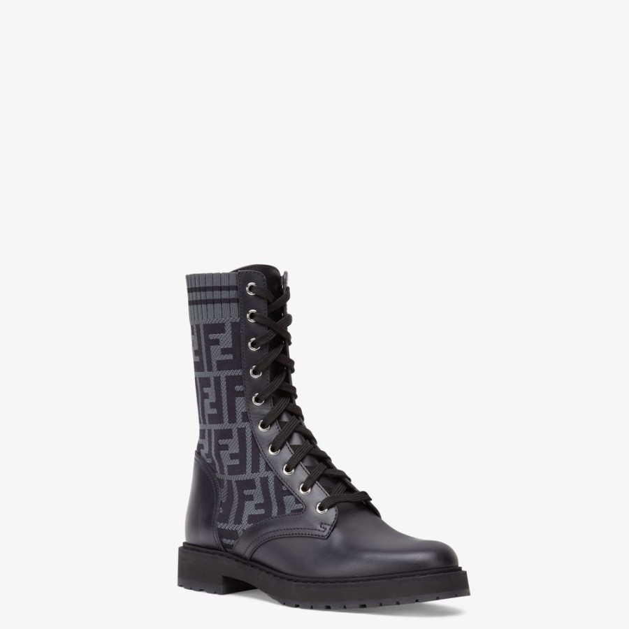 Damen Fendi Stiefel Und Stiefeletten | Biker Aus Leder In Schwarz Mit Stretch-Stoff