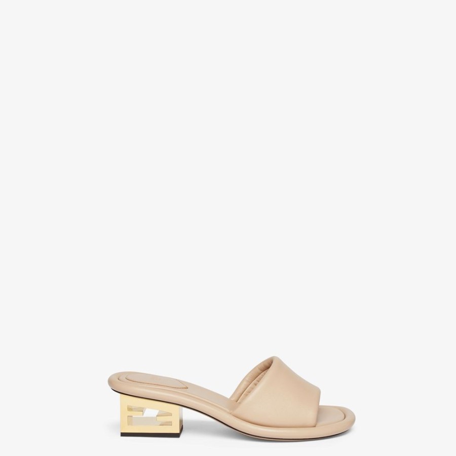 Damen Fendi Pantoletten Und Sandalen | Slide Aus Nappaleder In Beige