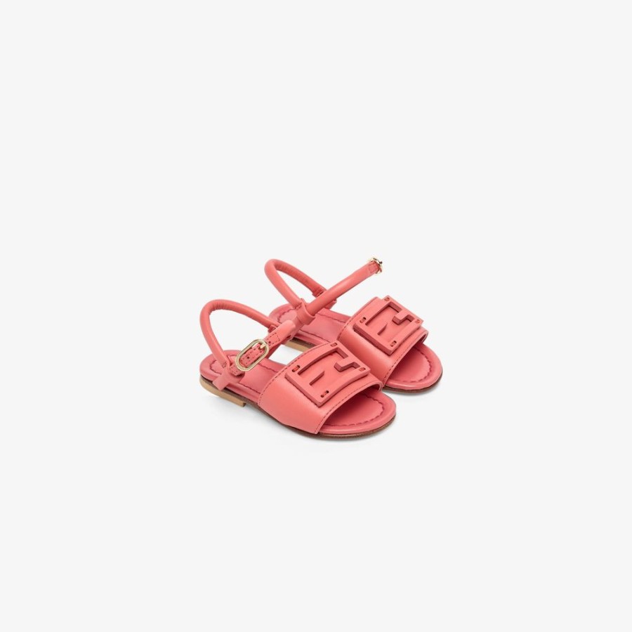 Kids Fendi Schuhe | Sandale Aus Nappaleder In Korallfarben Fur Die Ersten Gehversuche Mit Logo