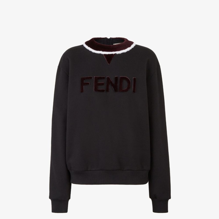 Damen Fendi T-Shirts Und Sweatshirts | Sweatshirt Aus Jersey In Schwarz Und Nerzpelz