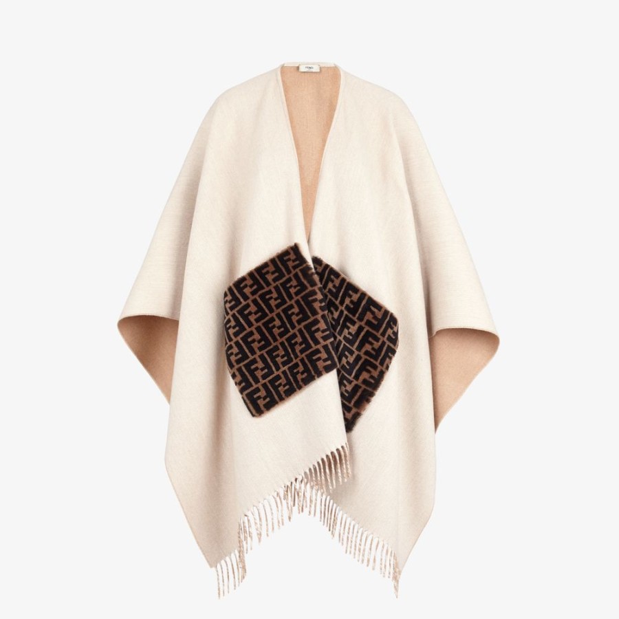 Damen Fendi Schals Und Ponchos | Poncho Aus Wolle Und Kaschmir In Beige