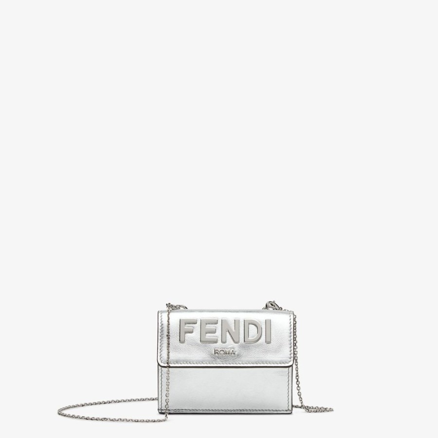 Damen Fendi Portemonnaies Mit Tragekette | Portemonnaie Aus Leder In Silberfarben