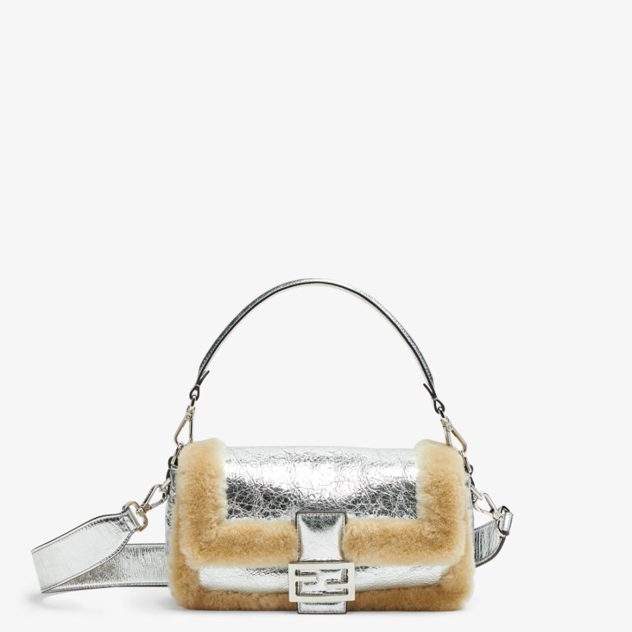 Damen Fendi Schulter- Und Crossbody-Taschen | Tasche Aus Schaffell In Silberfarben Mit Craquele-Optik