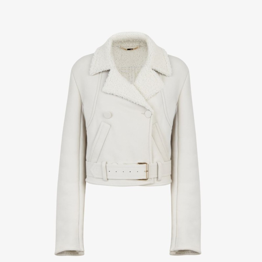 Damen Fendi Jacken | Blouson Aus Leder In Weis Und Shearling