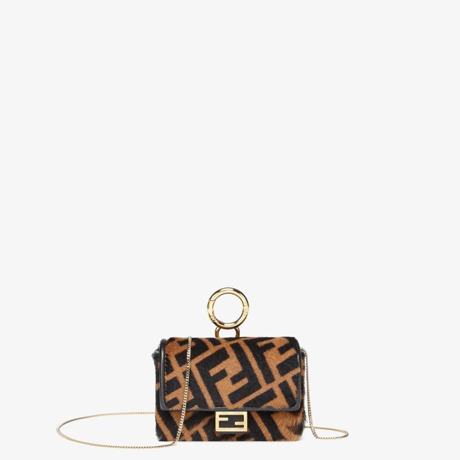 Damen Fendi Miniature Taschen | Anhanger Aus Lammfell In Braun