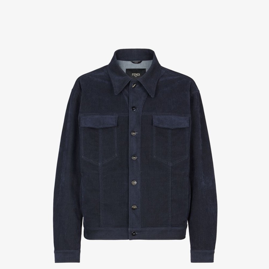 Herren Fendi Mantel Und Oberbekleidung | Blouson Aus Blauem Denim