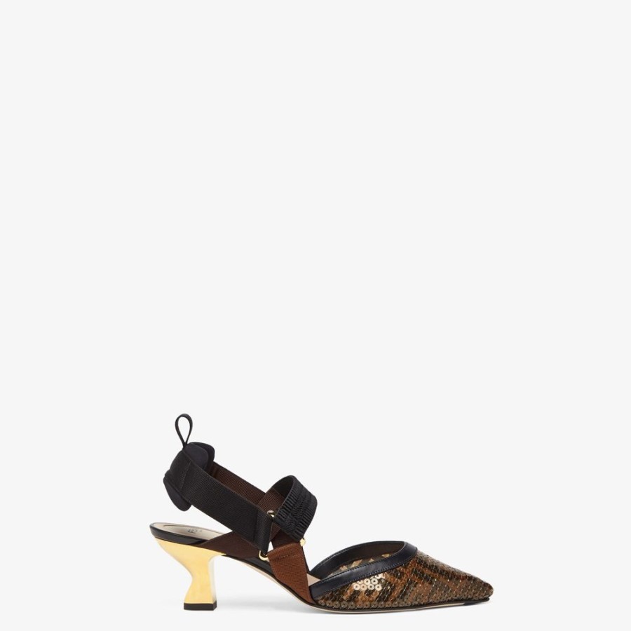 Damen Fendi Pumps Und Slingbacks | Slingback Mit Mittelhohem Absatz Aus Mesh In Schwarz