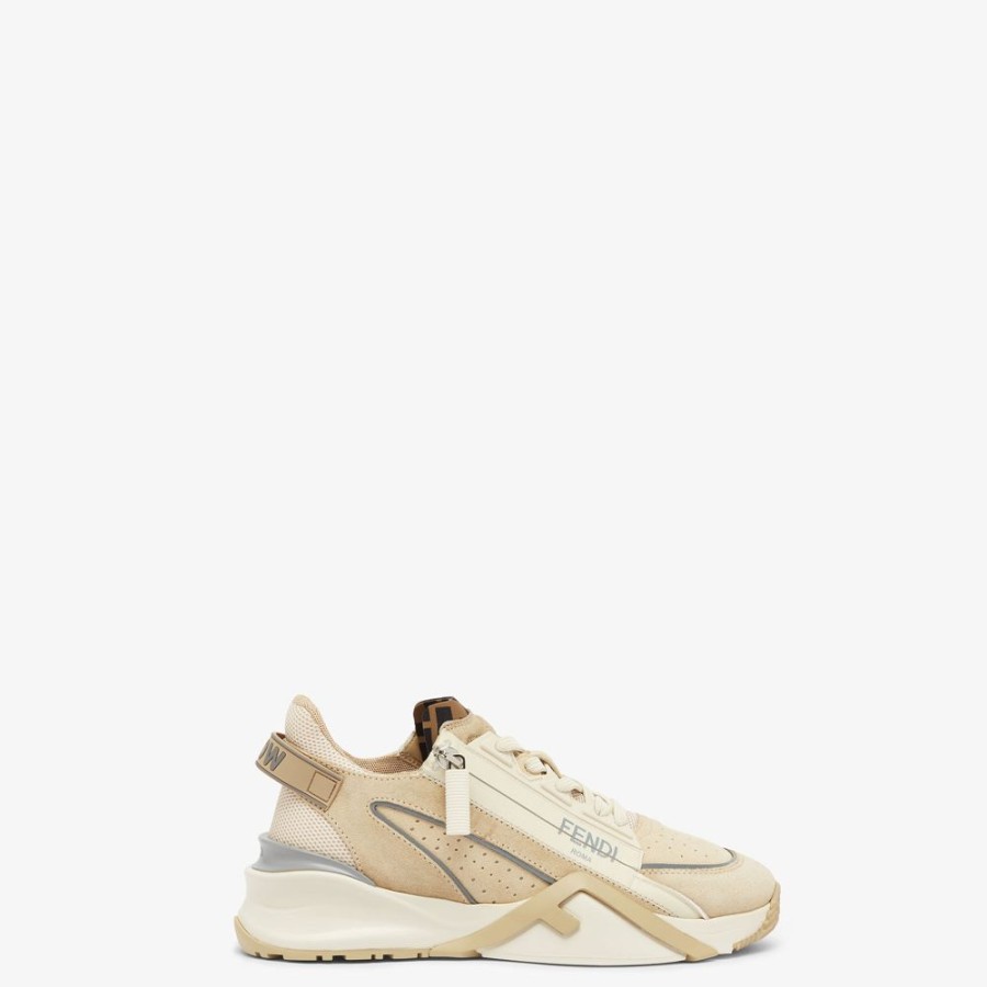 Damen Fendi Fendi Flow | Low-Top-Sneakers Aus Wildleder In Beige