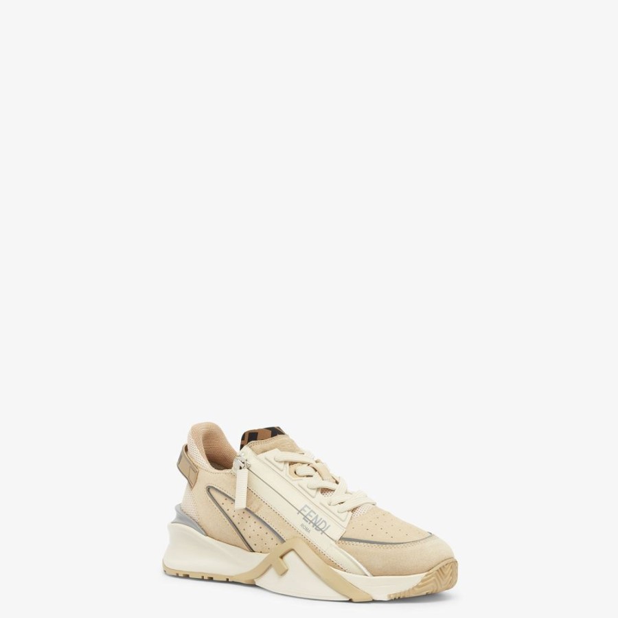 Damen Fendi Fendi Flow | Low-Top-Sneakers Aus Wildleder In Beige