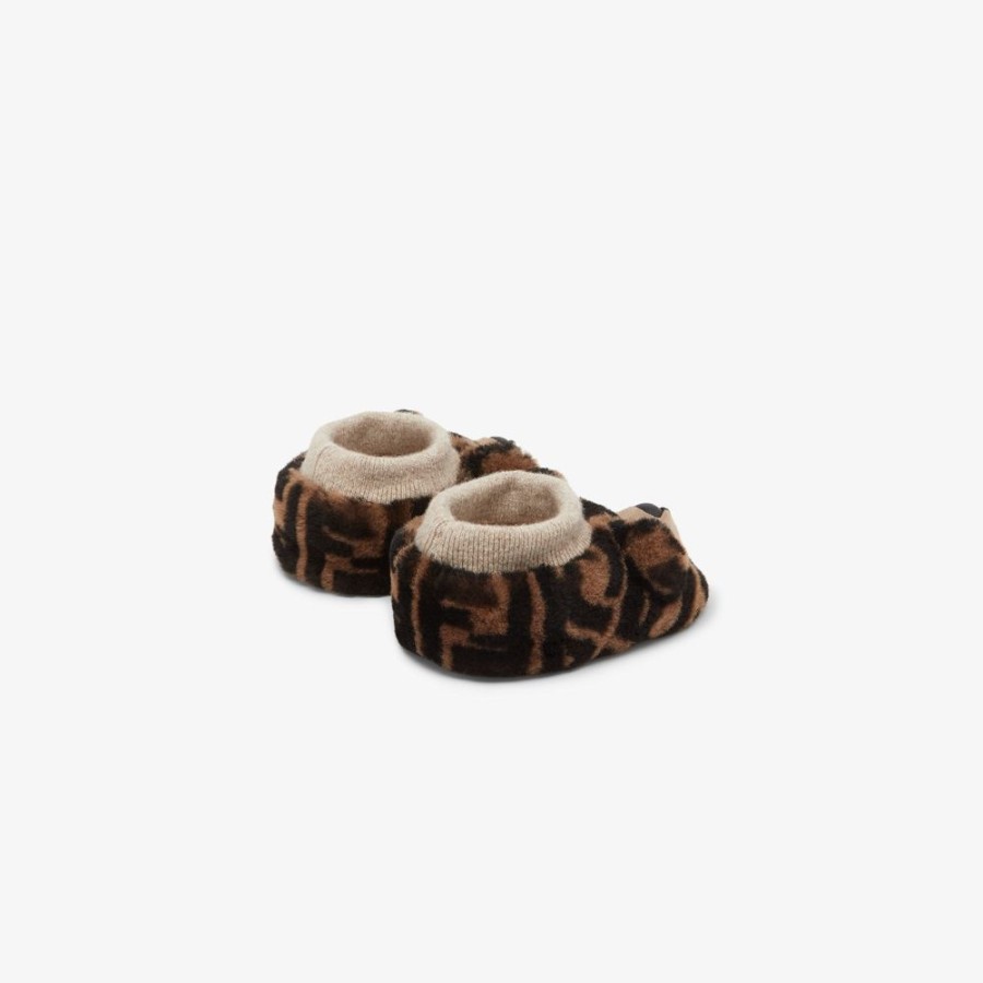 Kids Fendi Baby Madchen | Baby-Pantoffeln Aus Lammfell Mit Logo Fendi