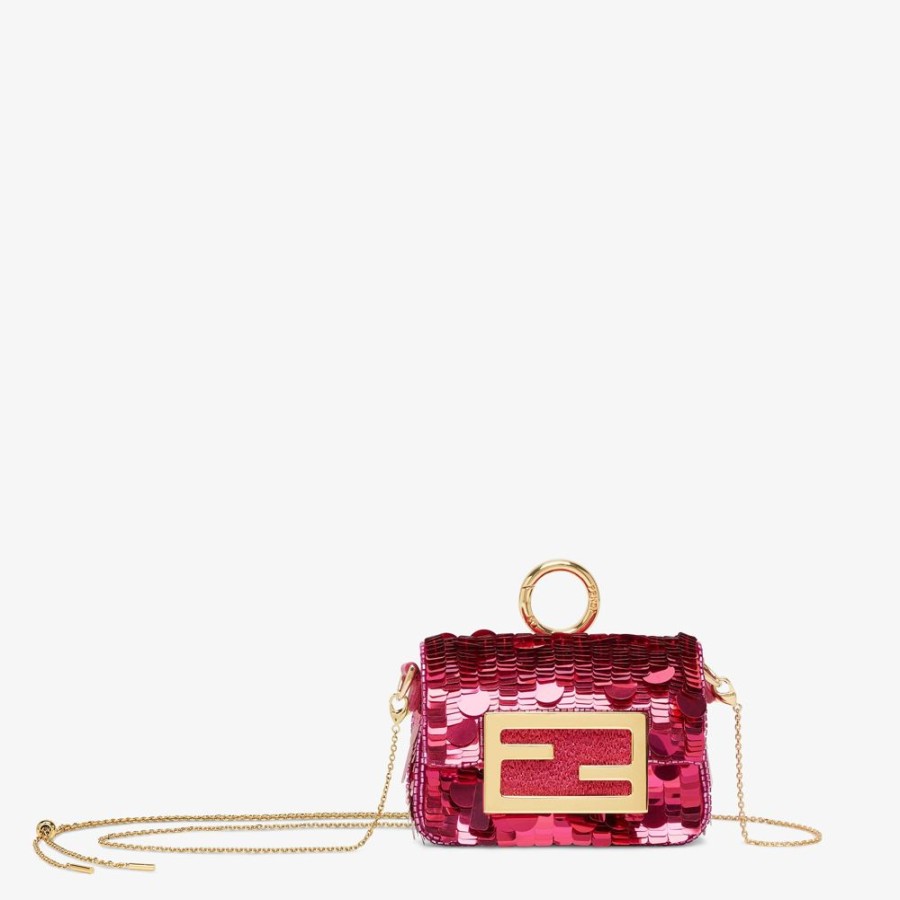 Damen Fendi Miniature Taschen | Charm Aus Pailletten In Fuchsia