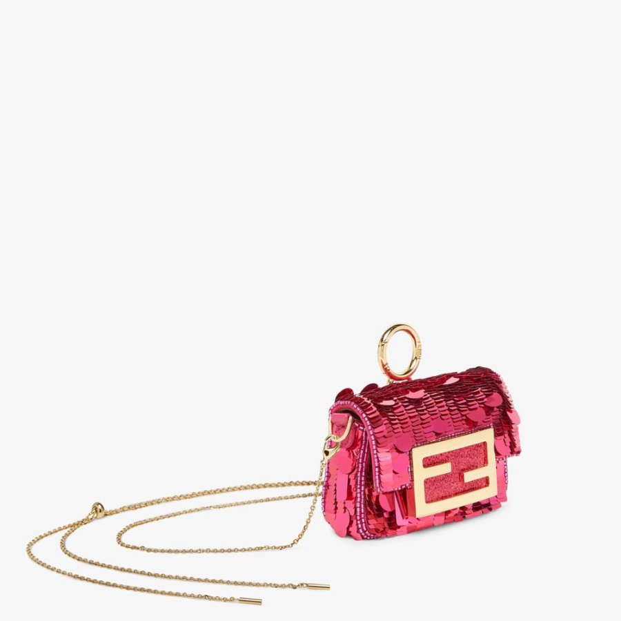 Damen Fendi Miniature Taschen | Charm Aus Pailletten In Fuchsia