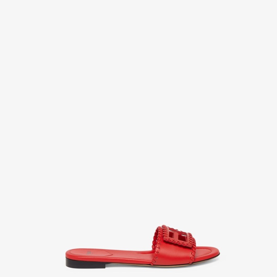 Damen Fendi Pantoletten Und Sandalen | Pantoletten Aus Leder In Rot