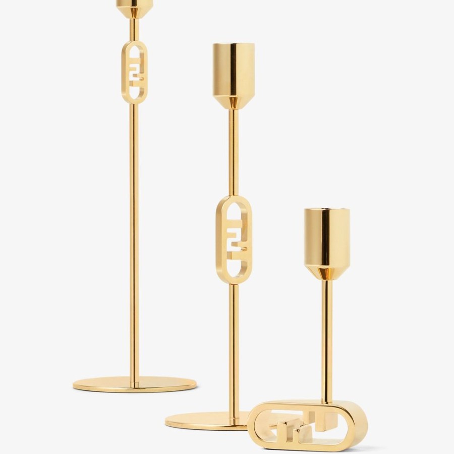 Home Decor & Lifestyle Fendi Home Accessories | Kerzenhalter Aus Goldfarbenem Metall