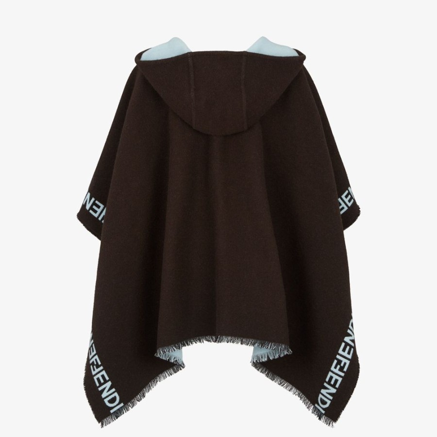 Damen Fendi Schals Und Ponchos | Poncho Aus Wolle In Dunkelbraun Und Hellblau