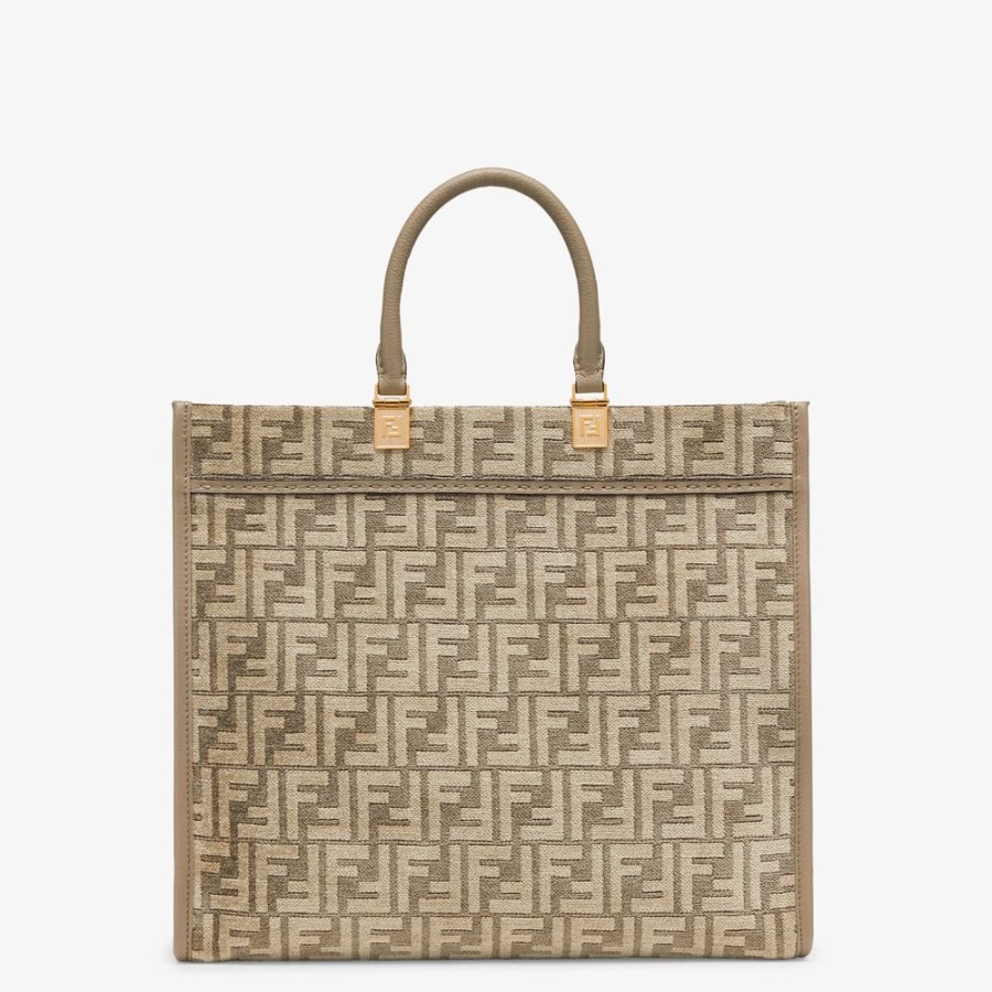 Damen Fendi Shopper-Taschen | Shopper Aus Tapestry-Stoff In Taubengrau Mit Ff-Muster