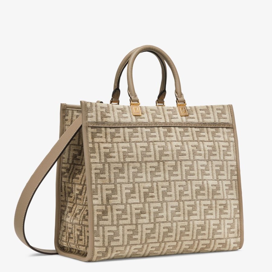 Damen Fendi Shopper-Taschen | Shopper Aus Tapestry-Stoff In Taubengrau Mit Ff-Muster