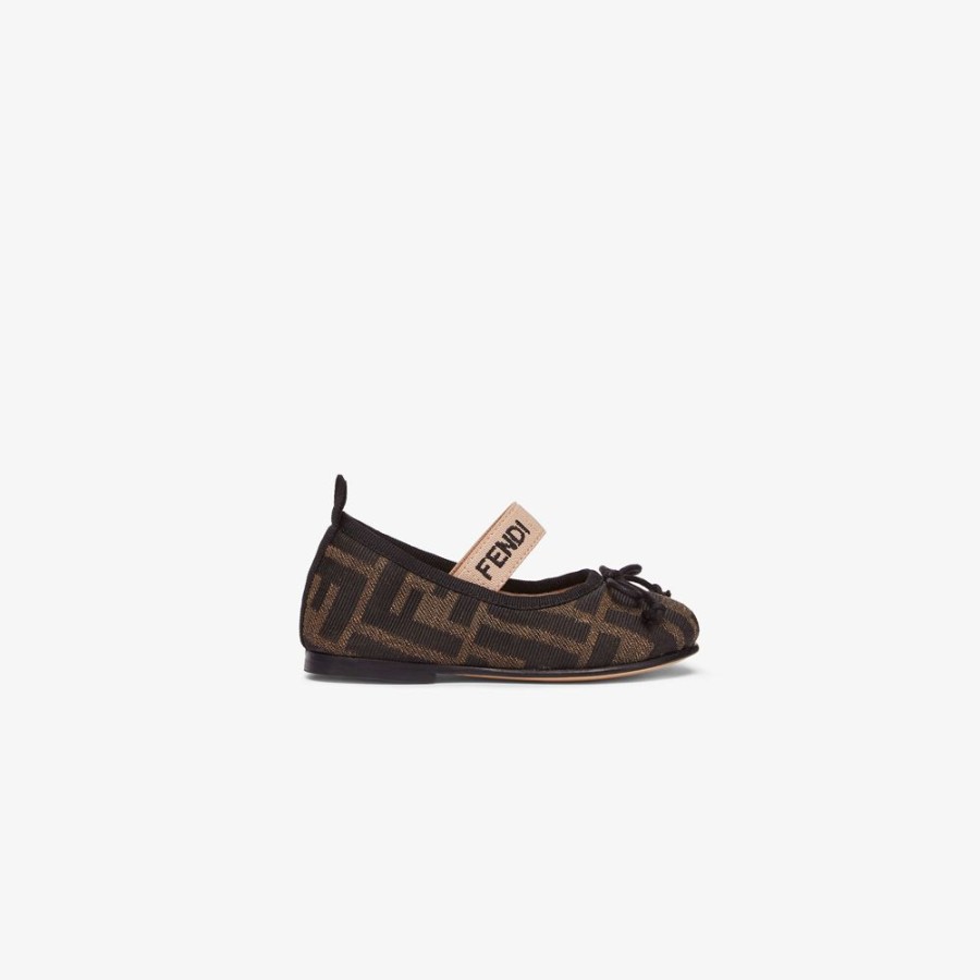 Kids Fendi Schuhe | Junior-Ballerinas Aus Jacquard In Tabakbraun Fur Die Ersten Gehversuche