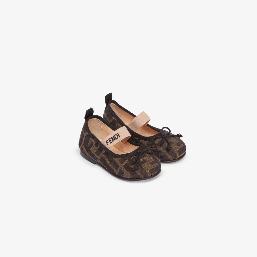 Kids Fendi Schuhe | Junior-Ballerinas Aus Jacquard In Tabakbraun Fur Die Ersten Gehversuche