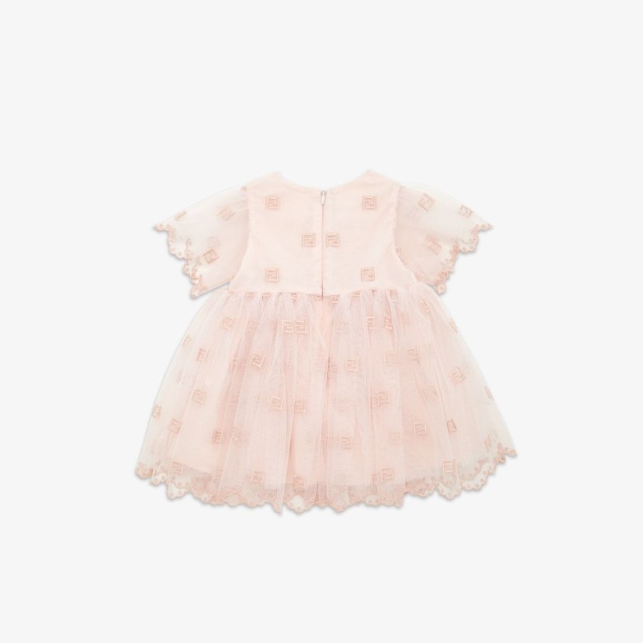 Kids Fendi Baby Madchen | Kleid Aus Tull Mit Stickerei In Rosa