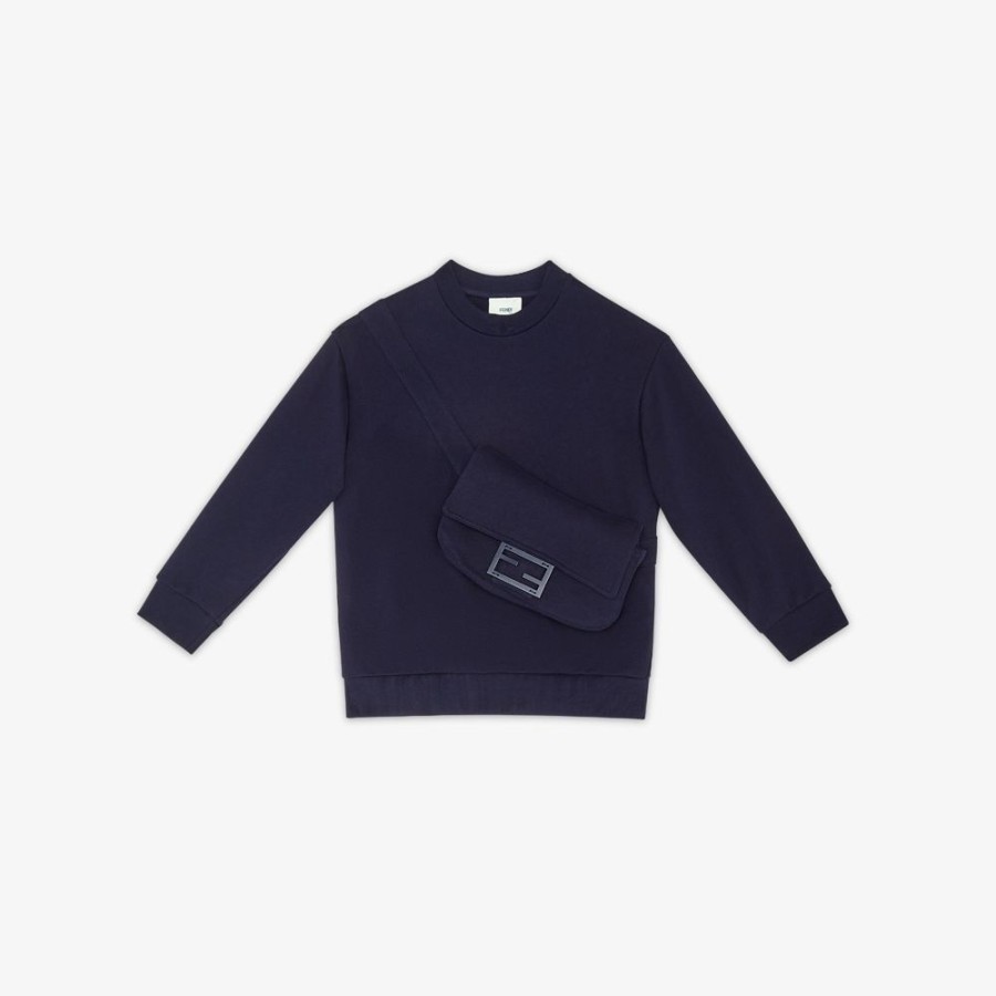 Kids Fendi Ready To Wear | Marineblaues Sweatshirt Mit Grosem Baguette-Detail