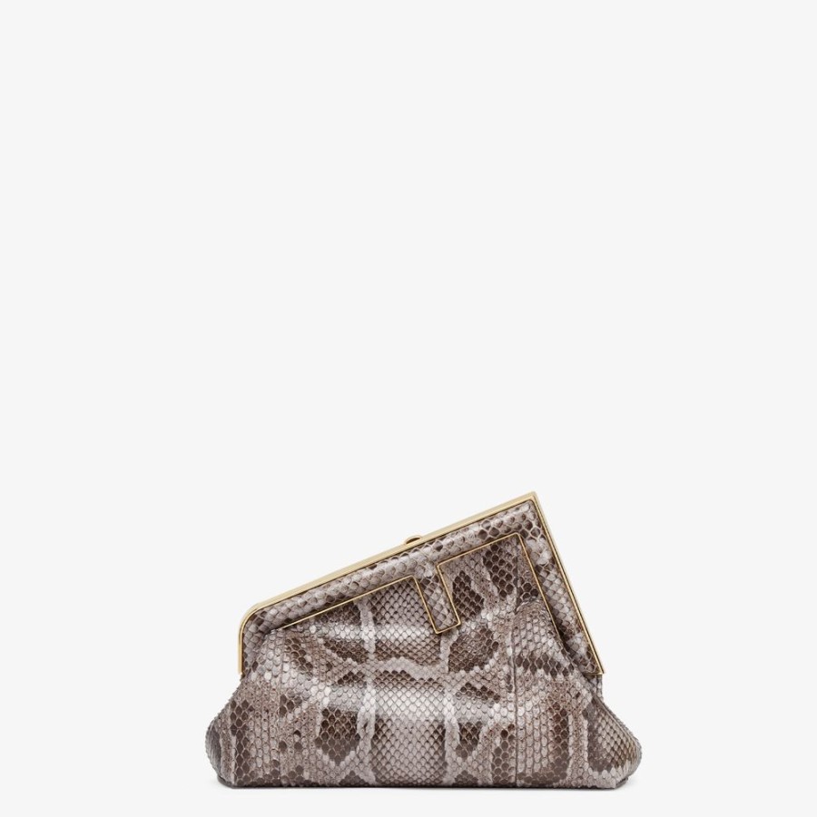 Damen Fendi Clutches & Pochetten | Tasche Aus Pythonleder In Dunkelgrau