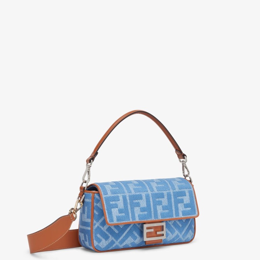 Damen Fendi Schulter- Und Crossbody-Taschen | Tasche Aus Denim In Hellblau Mit Ff-Stickerei