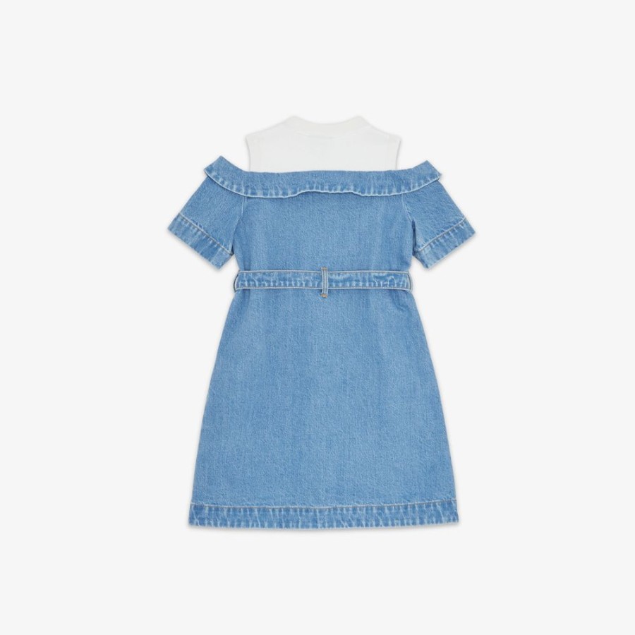 Kids Fendi Ready To Wear | Junior-Kleid Aus Sweatjersey Und Denim