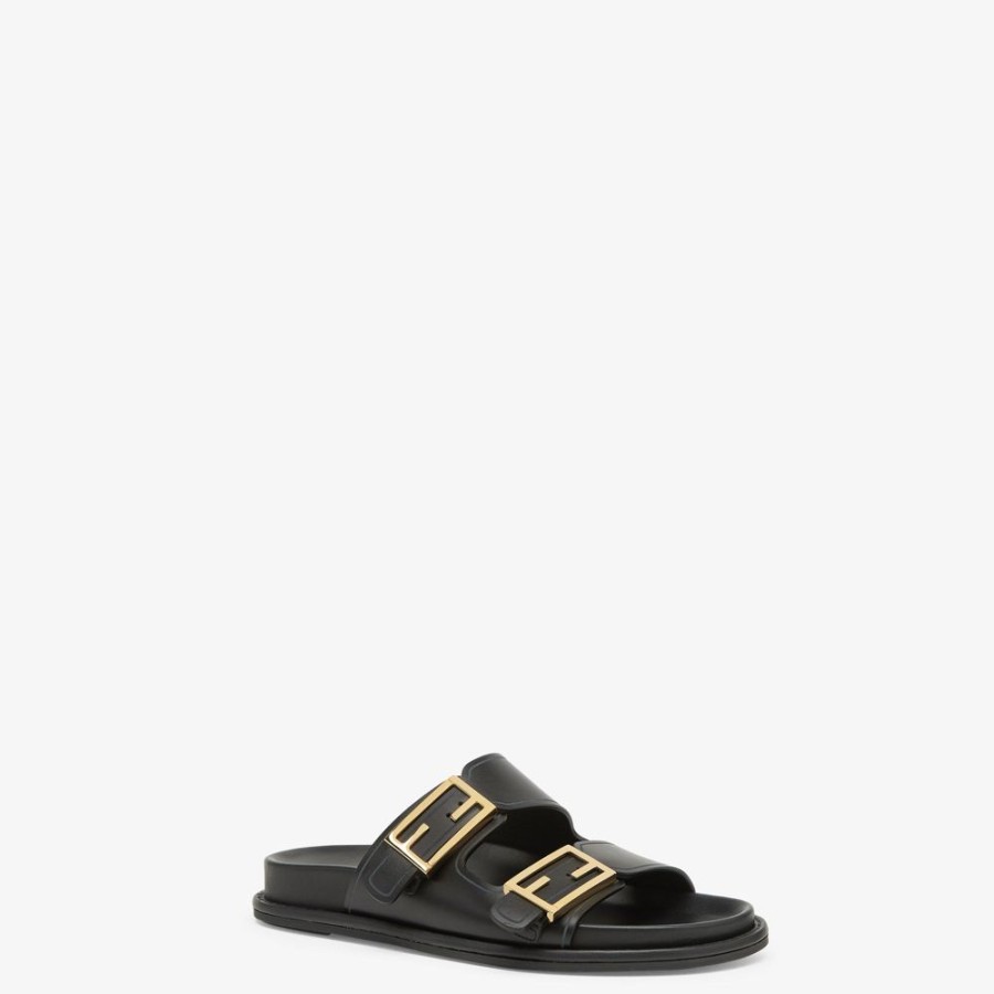 Damen Fendi Pantoletten Und Sandalen | Slide Aus Leder In Schwarz