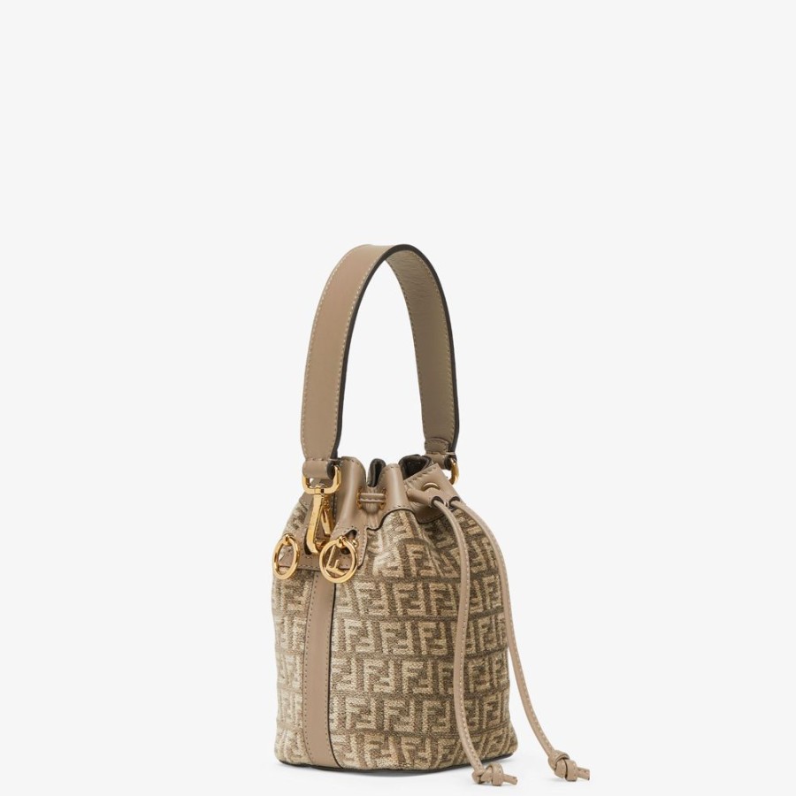 Damen Fendi Mini-Taschen | Mini Bag Aus Tapestry-Stoff In Taubengrau Mit Ff-Muster