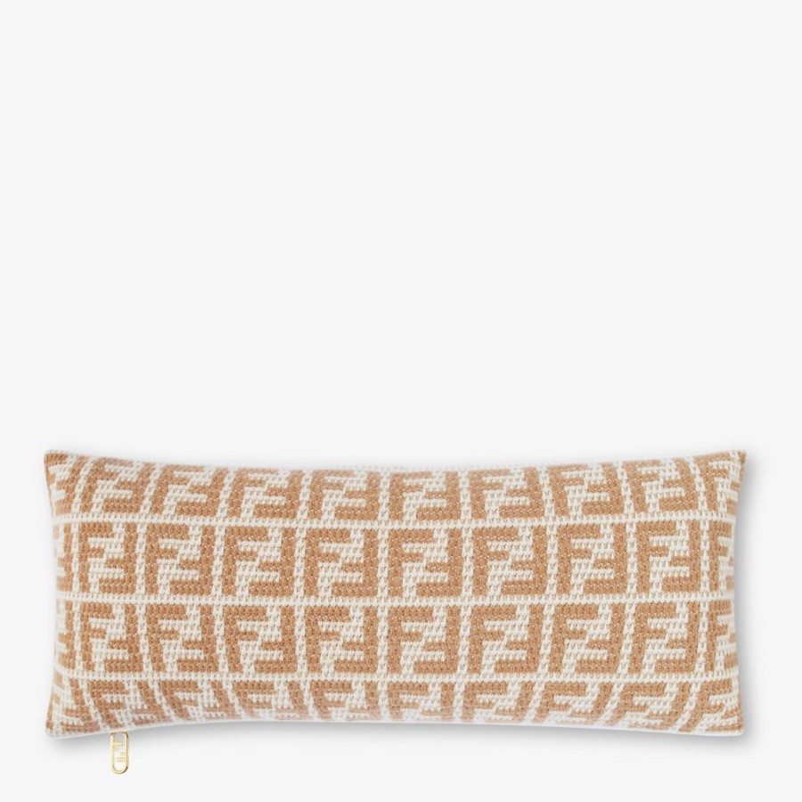 Home Decor & Lifestyle Fendi Textile Accessoires | Kissen Aus Kaschmir In Beige