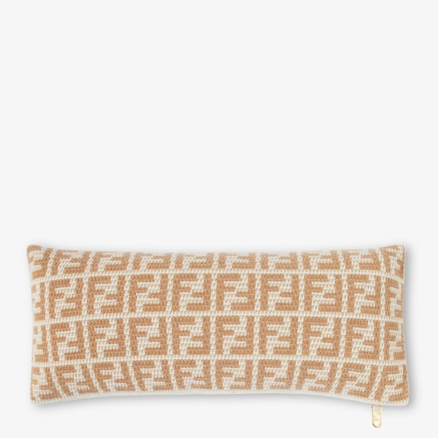 Home Decor & Lifestyle Fendi Textile Accessoires | Kissen Aus Kaschmir In Beige