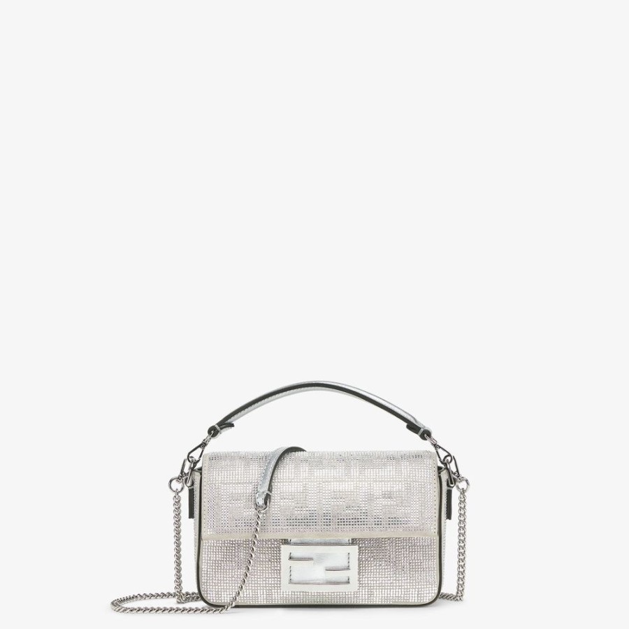 Damen Fendi Schulter- Und Crossbody-Taschen | Tasche Aus Leder In Silberfarben Mit Ff-Muster Aus Kristallsteinen