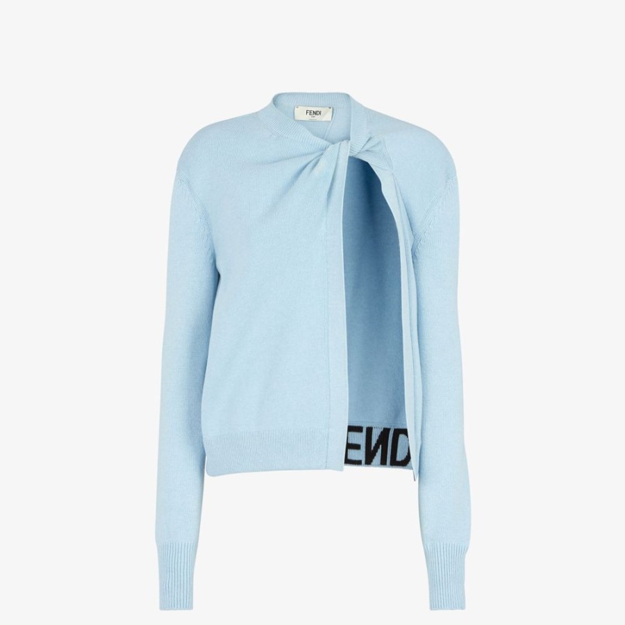 Damen Fendi Strickbekleidung | Cardigan Aus Kaschmir Und Wolle In Hellblau