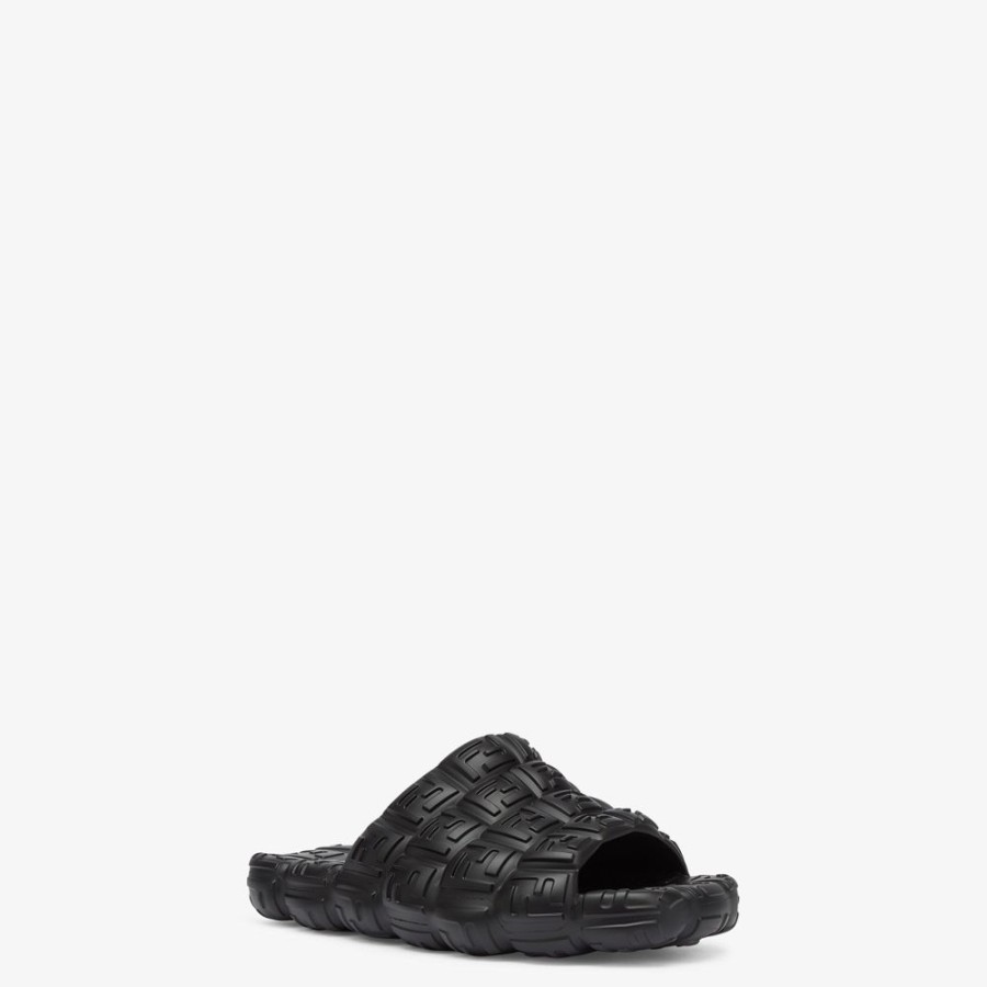 Herren Fendi Pantoletten Und Sandalen | Fusbett-Sandale Aus Gummi In Schwarz