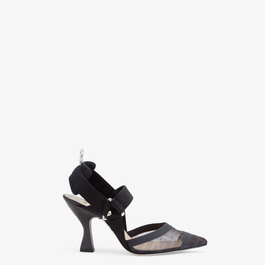 Damen Fendi Pumps Und Slingbacks | Slingback Mit Hohem Absatz Aus Netz Und Leder In Schwarz