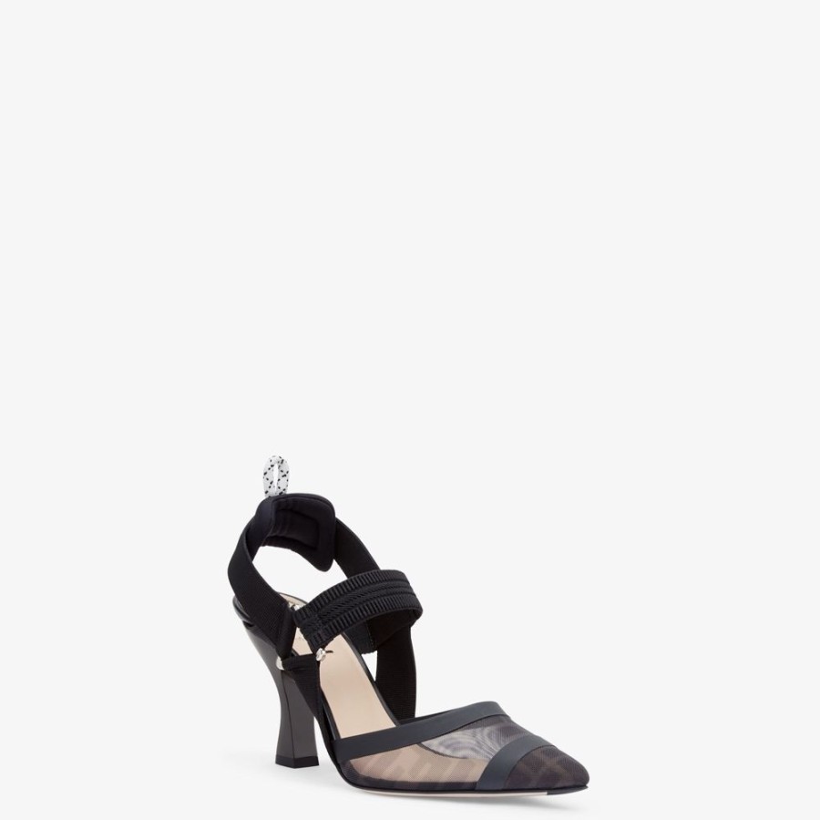 Damen Fendi Pumps Und Slingbacks | Slingback Mit Hohem Absatz Aus Netz Und Leder In Schwarz