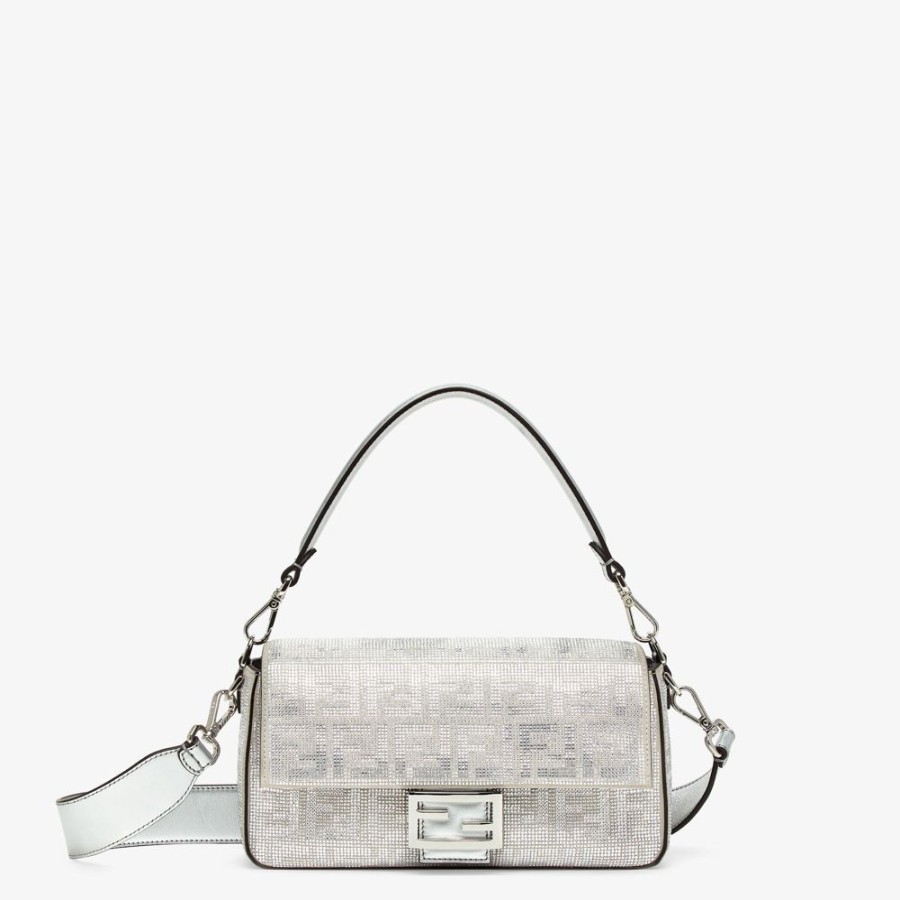 Damen Fendi Schulter- Und Crossbody-Taschen | Tasche Aus Leder In Silberfarben Mit Ff-Muster Aus Kristallsteinen