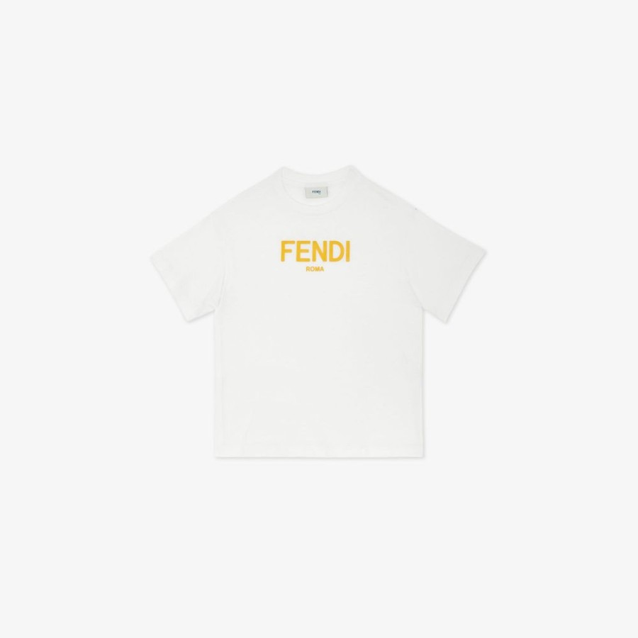 Kids Fendi Ready To Wear | Junior T-Shirt Aus Jersey Mit „Fendi Roma"-Logo