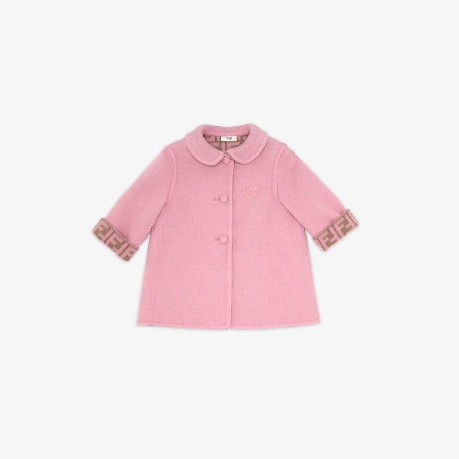 Kids Fendi Baby Madchen | Babymantel Aus Doppelter Wolle In Rosa Mit Logo