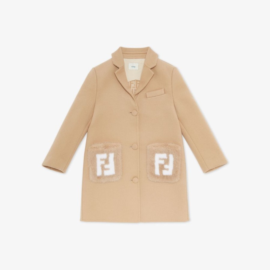 Kids Fendi Ready To Wear | Junior-Mantel Aus Stoff Und Nerzpelz