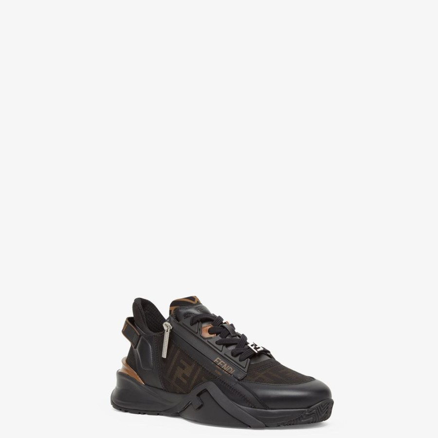 Herren Fendi Fendi Flow | Low-Top-Sneaker Aus Leder In Schwarz