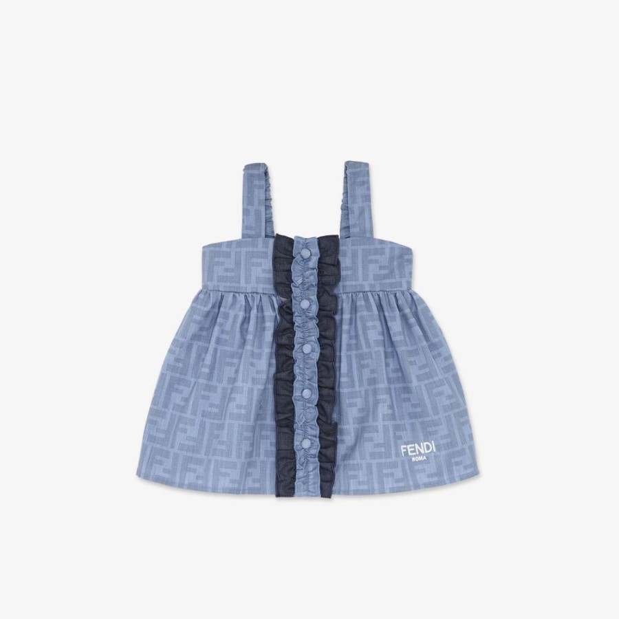 Kids Fendi Baby Madchen | Babykleid Aus Chambray In Himmelblau