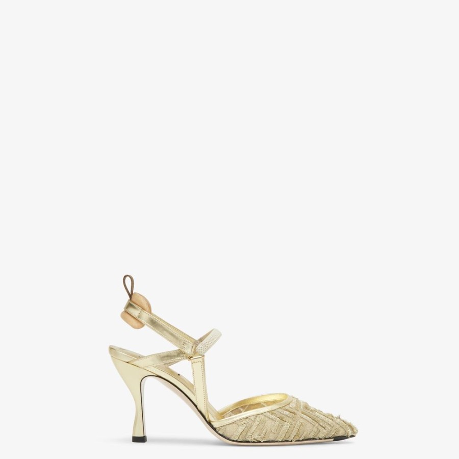 Damen Fendi Pumps Und Slingbacks | Slingback Mit Hohem Absatz Aus Mesh In Gold-Optik